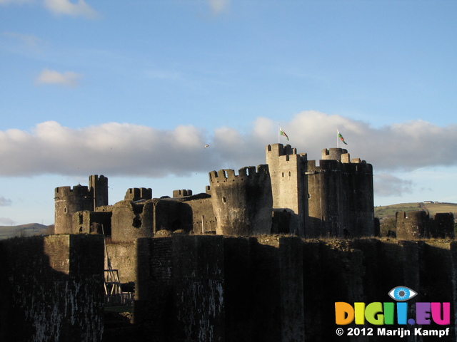 SX25677 Towers of Caerphilly Castle in the sun